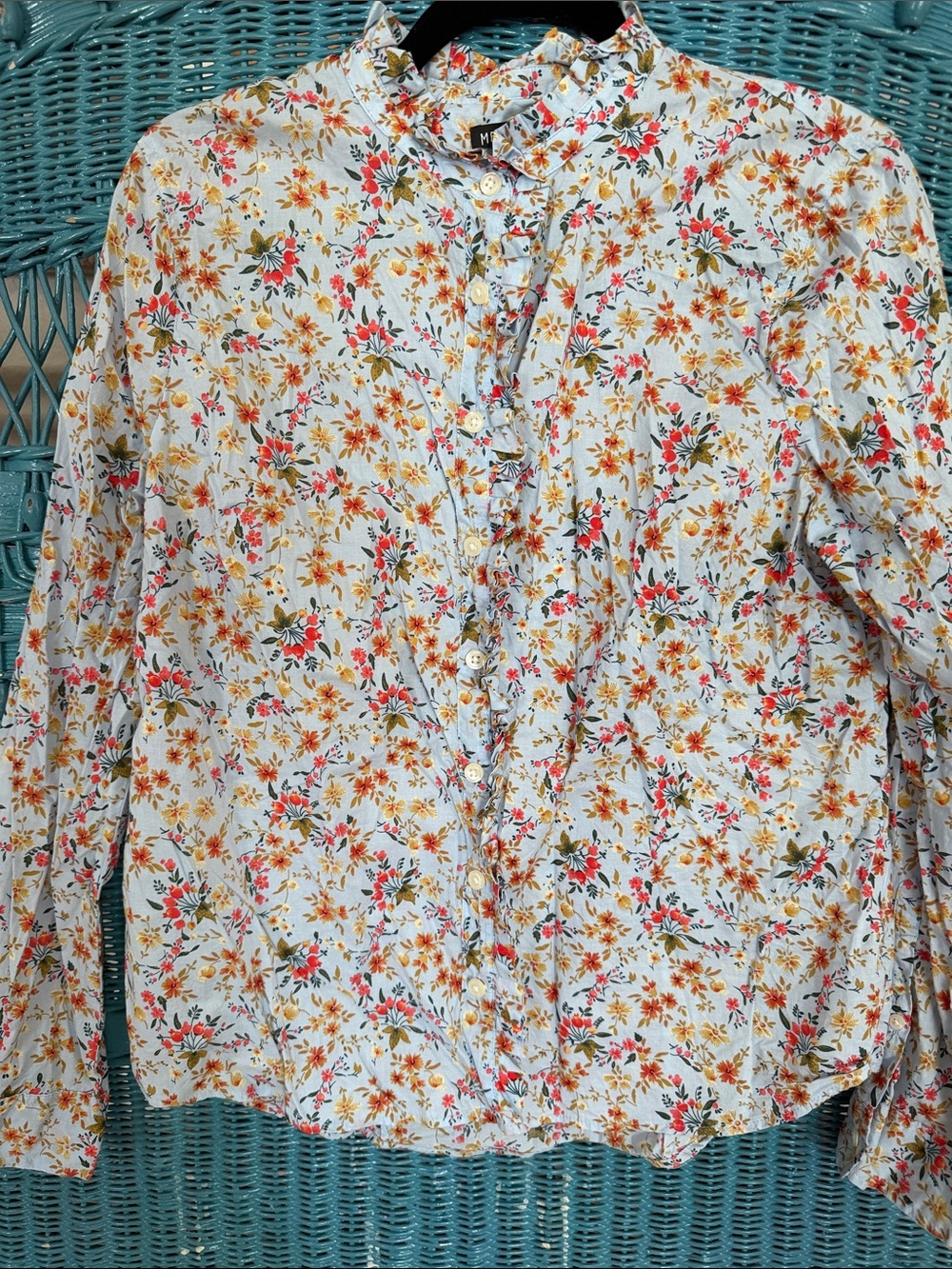 J. Crew mercantile floral ruffle button up